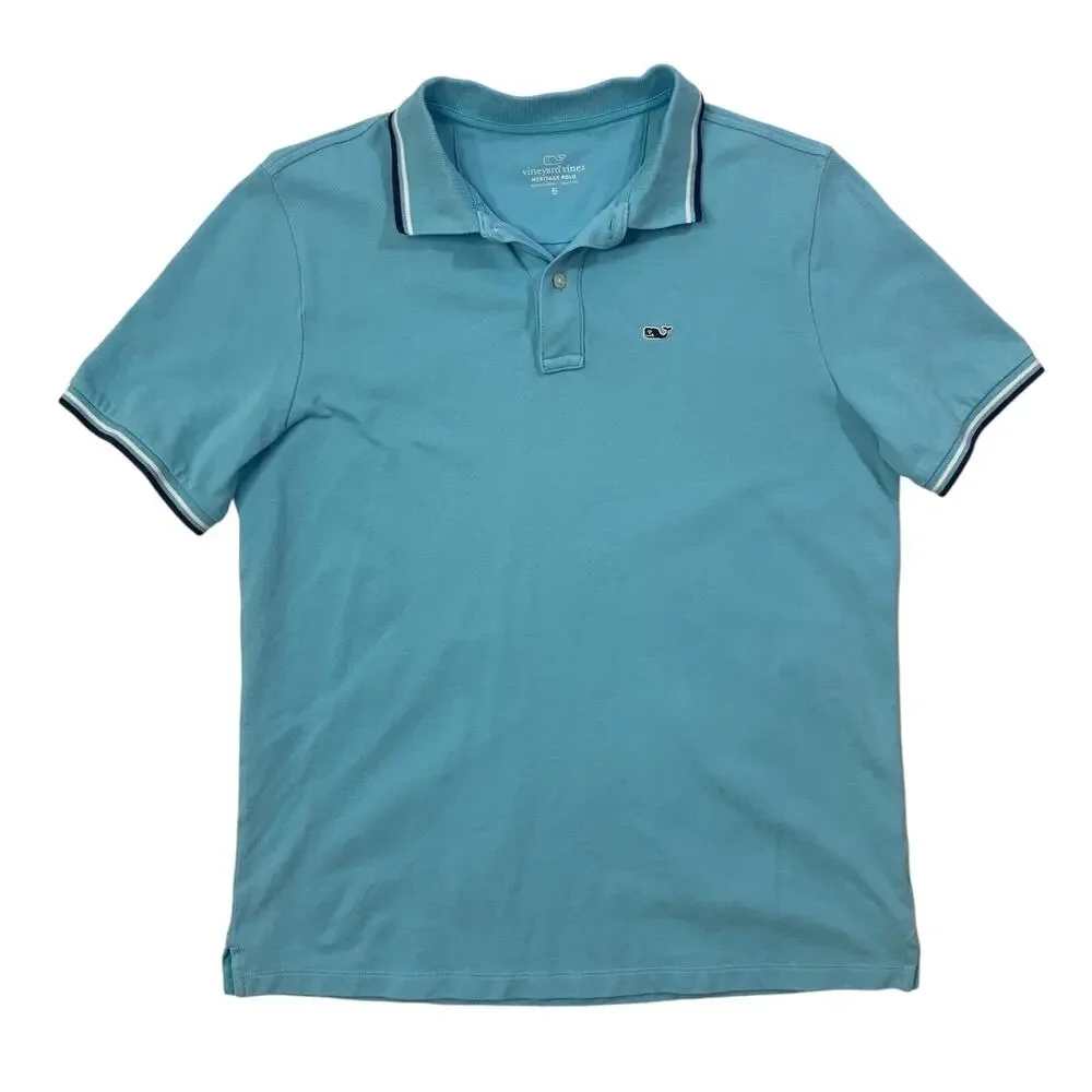 Vineyard Vines Shirt Youth Boys XL Sky‎ Blue Heritage Polo Cotton Short Sleeve *